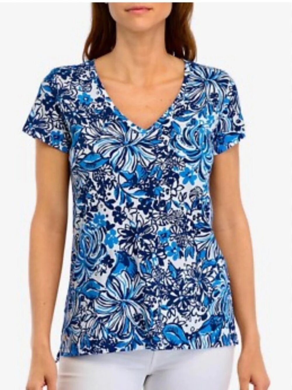 Lilly Pulitzer Meredith Tee in Low Tide Navy Pandarama V-Neck Top